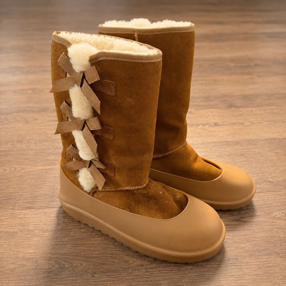 Koolaburra by UGG Women's Victoria Tall Chestnut Suede Bow Boots Size 9